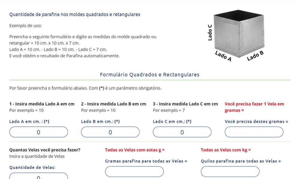foto de calculadoras quantidade parafina em velas